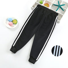 Fashion Sports Girls Boys Pants White Striped Candy Color School Cotton Spring Autumn Pant Leggings Trouser Children Kid Leggins