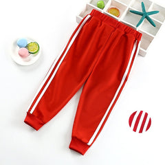 Fashion Sports Girls Boys Pants White Striped Candy Color School Cotton Spring Autumn Pant Leggings Trouser Children Kid Leggins