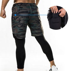 Men Joggers 2 in 1 Leggings Compression Pants Security Pockets Gym Pants Sports Built-in Pockets Hips Zipper Fitness Pants