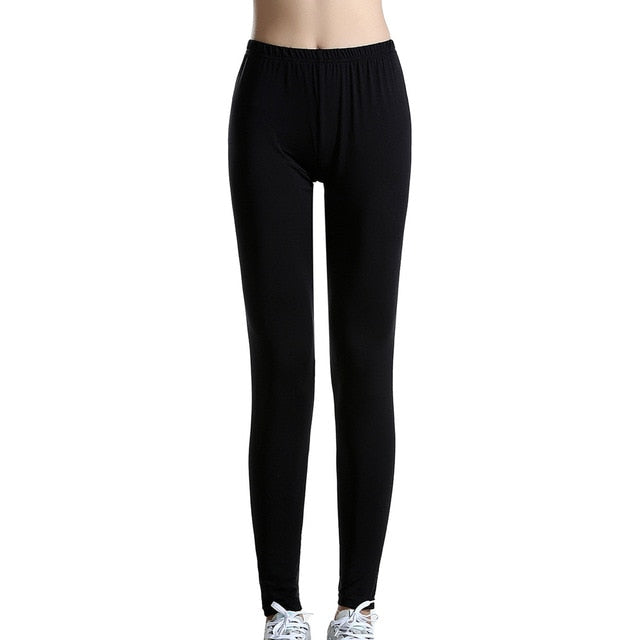Ladies Leggings Solid Color Milk Silk Fit Slim Elastic  Pants for Sports IK88