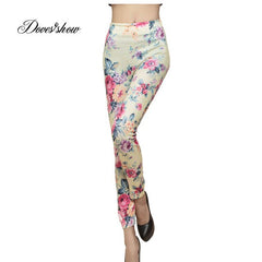 Slim Women Seamless Leggings Yellow Floral Printing Spring Summer Leggings Casual Ankle Length Pencil Pants Workout Pants