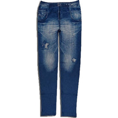 Print Long Leggings Chic Women Imitation Denim Flower Splashing Doodle Graffiti Print Thin Casual Summer Leggings For F