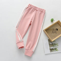 Fashion Sports Girls Boys Pants White Striped Candy Color School Cotton Spring Autumn Pant Leggings Trouser Children Kid Leggins