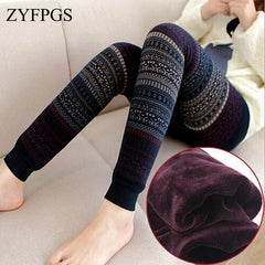 ZYFPGS 2019 Christmas Winter Leggings For Women Thick Warm Thick Fluff Black Fitness Leggings Wool Knitting Totem Hot MF785421