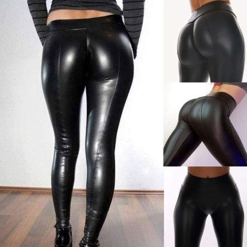 2019 New Hot Summer Fashion Girls Female Lady Shiny Bling Faux Patent Leather Stretch Leggings Wet Look PVC Pants Trousers