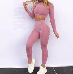 Women Seamless yoga set Fitness Sports Suits GYM Cloth Yoga Long Sleeve Shirts High Waist Running Leggings Workout Pants Shirts