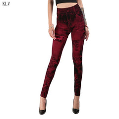 Women 2019 Imitation Distressed Denim Jeans Leggings Casual High Waist Slim Elastic Pencil Pants