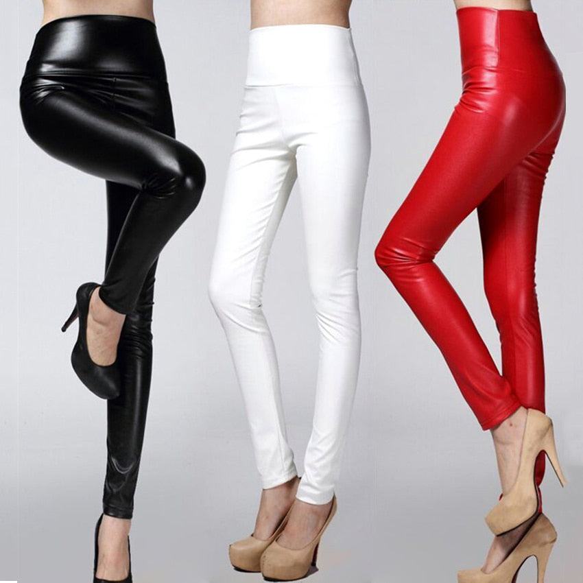 2019 Autumn winter Women legging skinny PU leather pencil Leggings slim faux Leather Pants female fashion thick fleece trousers