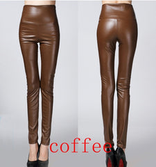 2019 Autumn winter Women legging skinny PU leather pencil Leggings slim faux Leather Pants female fashion thick fleece trousers