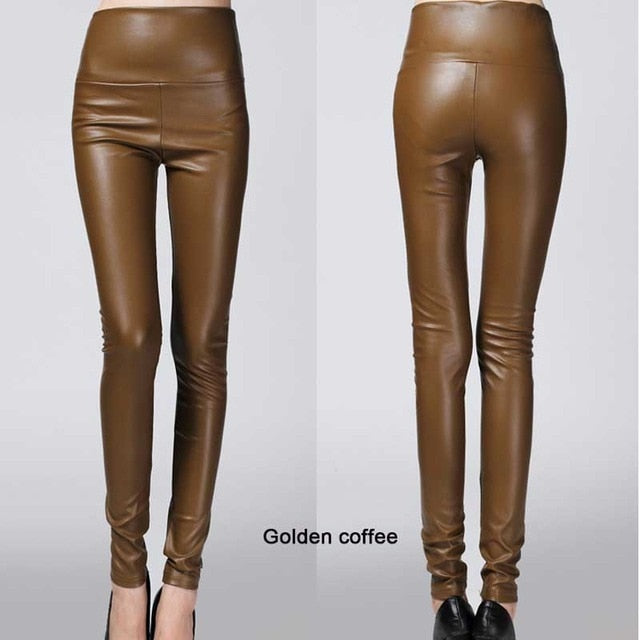 2019 Autumn winter Women legging skinny PU leather pencil Leggings slim faux Leather Pants female fashion thick fleece trousers