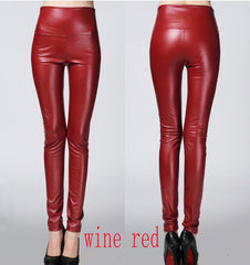 2019 Autumn winter Women legging skinny PU leather pencil Leggings slim faux Leather Pants female fashion thick fleece trousers