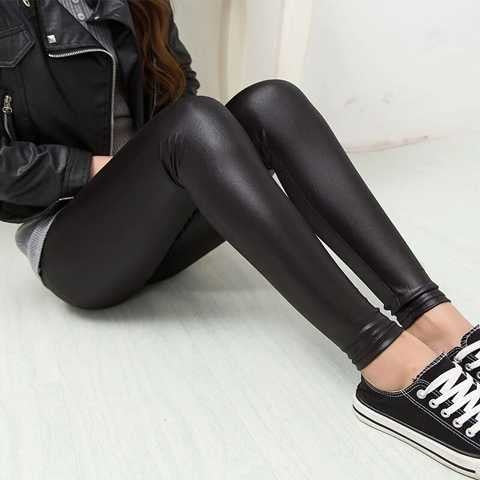 New Autumn 2019 Fashion Faux Leather Sexy Thin Black Leggings Calzas Mujer Leggins Leggings Stretchy Plus Size 4XL