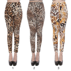 Lady Ethnic Animal Leopard Tiger Print Leggings Brushed Buttery Elastic Ankle Length Milk Fiber Skinny Pencil Pants Leggings