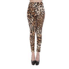 Lady Ethnic Animal Leopard Tiger Print Leggings Brushed Buttery Elastic Ankle Length Milk Fiber Skinny Pencil Pants Leggings