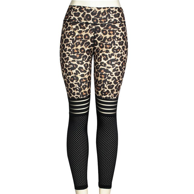 Leopard Print Leggings Mesh Patchwork Push Up Workout Legging Elastic High Waist Breathable Legging Women Casual Fitness Pants