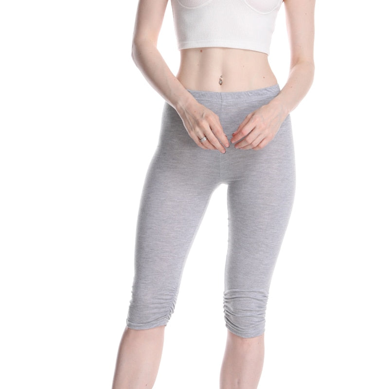 Casual Solid Crop Wide Waistband Cycling Short Leggings Summer Modern Lady Women Pants Trousers