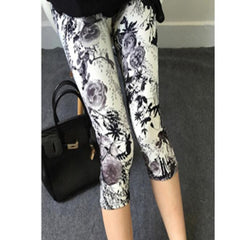 VIIANLES Floral Printing Pants Women Capris High Waisted Leggins Lady's Fitness Leggings Elastic Slim Short Legging Casual Pants