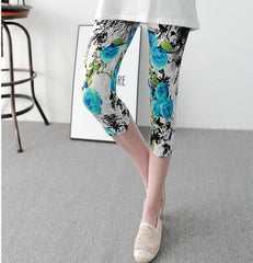 VIIANLES Floral Printing Pants Women Capris High Waisted Leggins Lady's Fitness Leggings Elastic Slim Short Legging Casual Pants