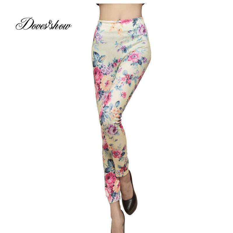 Slim Women Seamless Leggings Yellow Floral Printing Spring Summer Leggings Casual Ankle Length Pencil Pants Workout Pants