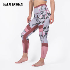 Kaminsky Women New Casual Pant High Waist Patchwork Leggins Mujer Female Fitness Workout Jeggings Flower Printing Women Leggings