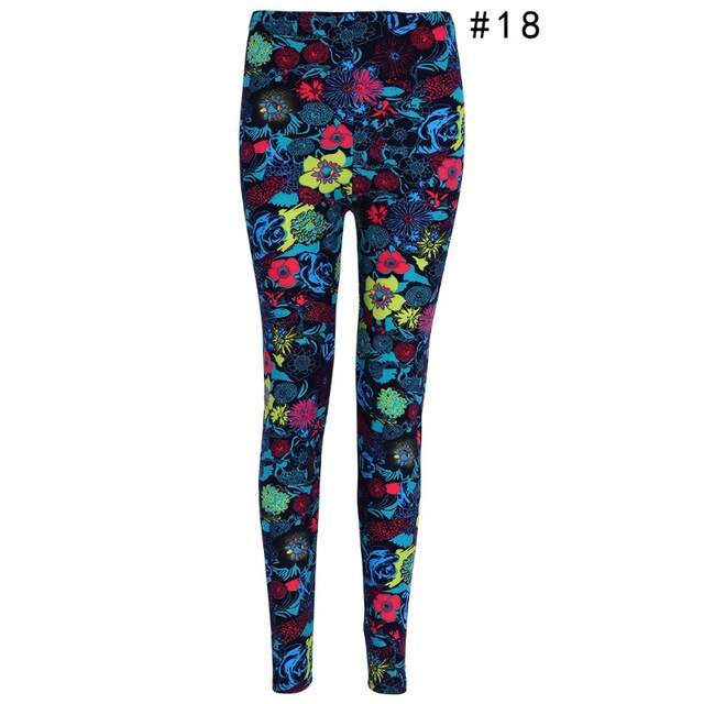 Women Floral Printing Elastic Leggings Stretch Pencil Pants Winter Autumn Women Floral Printing Leggings