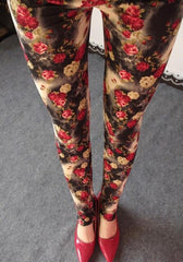 NDUCJSI New Rose Flower Printed Leggings Fashion Sexy Women Lady Slim High Elastic Cotton Pants Multiple Colors Styles Trousers