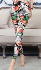 NDUCJSI New Rose Flower Printed Leggings Fashion Sexy Women Lady Slim High Elastic Cotton Pants Multiple Colors Styles Trousers