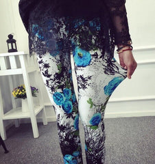 NDUCJSI New Rose Flower Printed Leggings Fashion Sexy Women Lady Slim High Elastic Cotton Pants Multiple Colors Styles Trousers