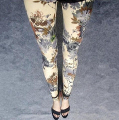 NDUCJSI New Rose Flower Printed Leggings Fashion Sexy Women Lady Slim High Elastic Cotton Pants Multiple Colors Styles Trousers