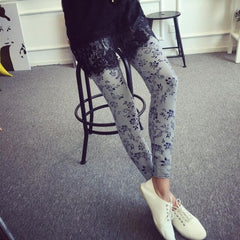 NDUCJSI New Rose Flower Printed Leggings Fashion Sexy Women Lady Slim High Elastic Cotton Pants Multiple Colors Styles Trousers