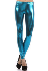 Plus Size Latex Metallic Leggings Candy color Faux Leather Legging Mid Waist Ankle Length Pants Women legging Black / Gold