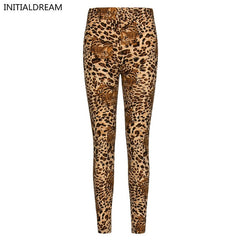 INITIALDREAM Women Leopard Print Leggings Spring and Autumn High Elasticity Pant Leggins High Waist Soft Woman Leggings