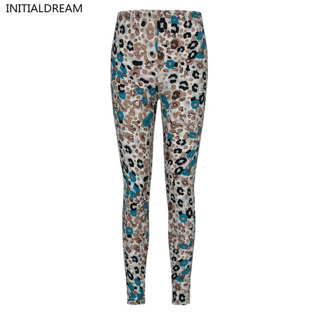 INITIALDREAM Women Leopard Print Leggings Spring and Autumn High Elasticity Pant Leggins High Waist Soft Woman Leggings