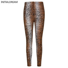 INITIALDREAM Women Leopard Print Leggings Spring and Autumn High Elasticity Pant Leggins High Waist Soft Woman Leggings