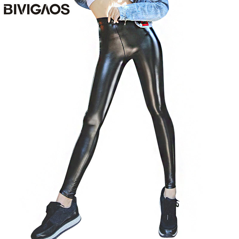 BIVIGAOS Women Autumn Black PU Leather Legging Pants Velvet Thick Warm Leggings Slim Sexy Push Up Leggings Skinny Trousers Women