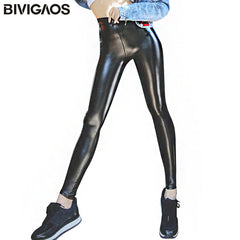 BIVIGAOS Women Autumn Black PU Leather Legging Pants Velvet Thick Warm Leggings Slim Sexy Push Up Leggings Skinny Trousers Women