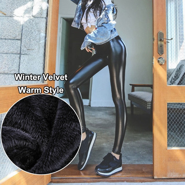 BIVIGAOS Women Autumn Black PU Leather Legging Pants Velvet Thick Warm Leggings Slim Sexy Push Up Leggings Skinny Trousers Women