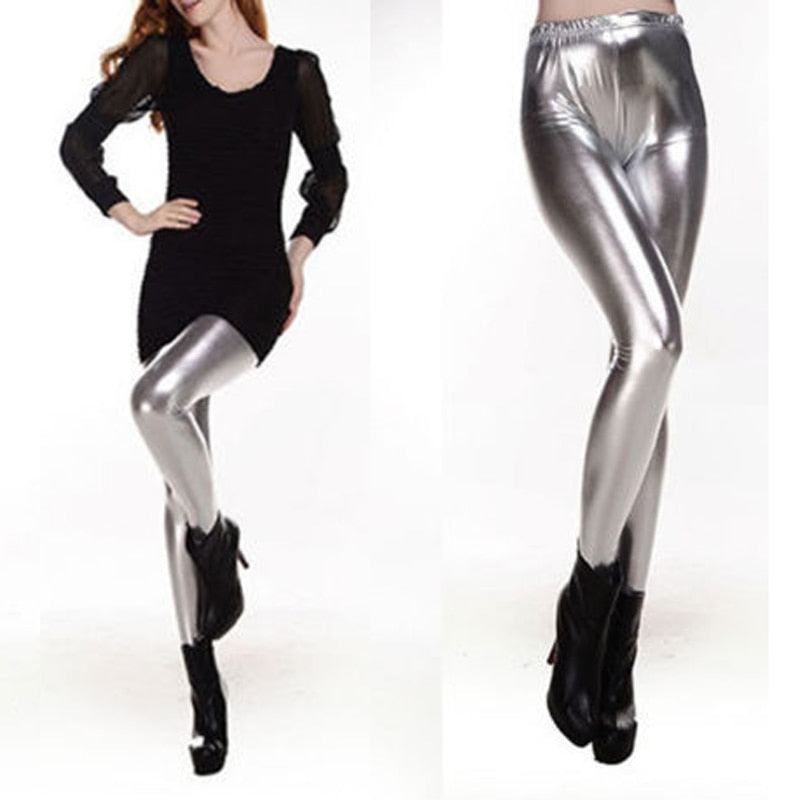 Autumn Winter PU Leather Pants Women High Waist Skinny Stretch Pencil Leggings Sexy Black Golden Silver Pencil Trouser 10 colors