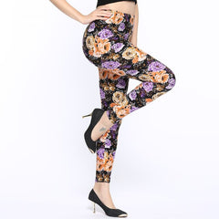 New Wholelsales Women Leggings Fashion Flowers Printed Slim Elastic Leggins Pant Casual Plus Size Leggings For Women