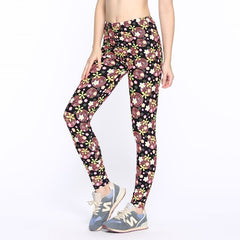 New Wholelsales Women Leggings Fashion Flowers Printed Slim Elastic Leggins Pant Casual Plus Size Leggings For Women