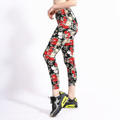 New Wholelsales Women Leggings Fashion Flowers Printed Slim Elastic Leggins Pant Casual Plus Size Leggings For Women