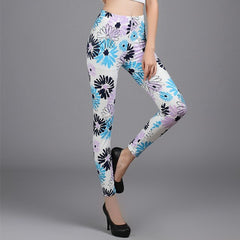 New Wholelsales Women Leggings Fashion Flowers Printed Slim Elastic Leggins Pant Casual Plus Size Leggings For Women