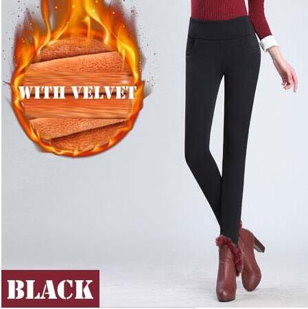 WKOUD Winter Leggings Women Plus Size High Waist Stretch Thick Legging Solid Skinny Warm Velvet Pencil Pants Lady Trousers P8667