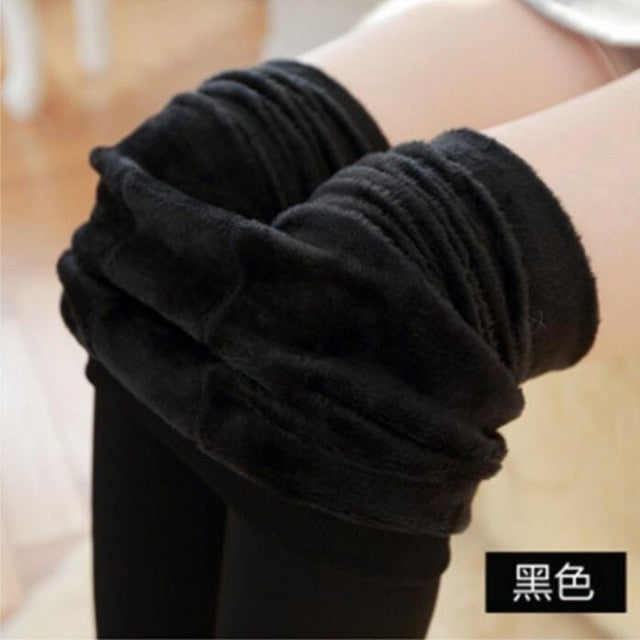 2018 Super Elastic Leggins Velvet legging Women Autumn Winter Warm fleece Female Plus Size Velvet black Stretchy pants