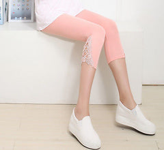 Hot Womens Crop 3/4 Length Leggings Clothes Capri Cropped Lace Summer Modal High Quality pants