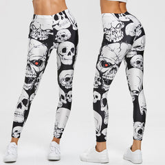 Women Leggings Skull Print Mid Waist Slim Pencil Pants Push Up Slim Legging Elasticity Workout Pants Stretch Trouser leggins #SW