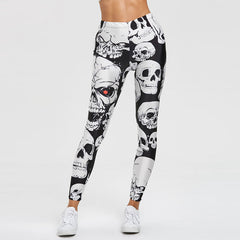 Women Leggings Skull Print Mid Waist Slim Pencil Pants Push Up Slim Legging Elasticity Workout Pants Stretch Trouser leggins #SW