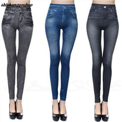 Fashion Slim Women Leggings Faux Denim Jeans Leggings Sexy Long Pocket Printing Summer Leggings Casual Pencil Pants dropship