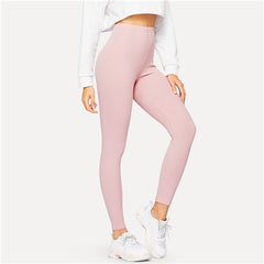 SweatyRocks High Waist Ribbed Knit Solid Leggings Active Wear Pink Leggings 2019 Summer Women Athleisure Basics Leggings