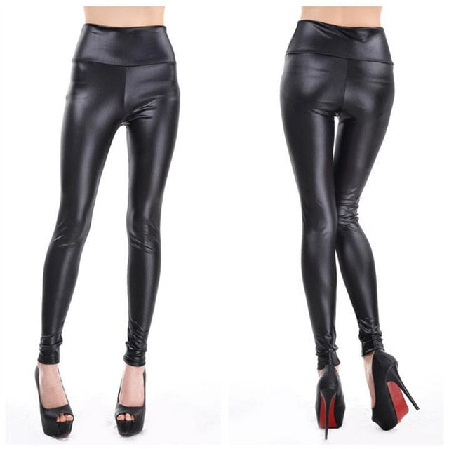 VISNXGI High Waist Faux Leather Leggings Women Hot Sexy Black Faux Leather Leggings Shiny Pants Stretchy Plus Size Trousers 2019